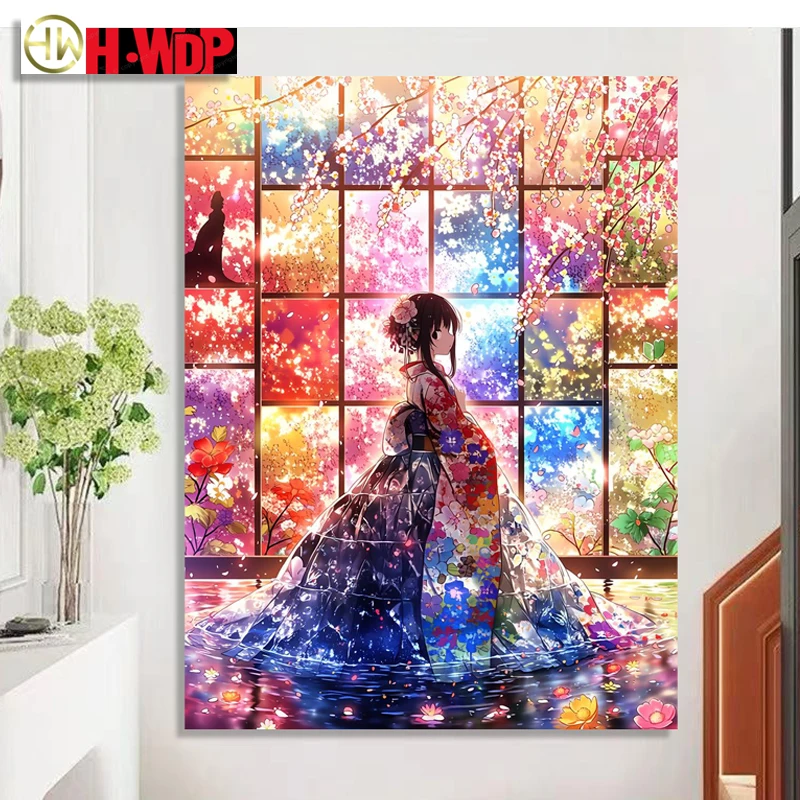 Fairy Dust Diamond Painting Kits Japanese Girl Square Diamond Embroidery Cross Stitch Full Crystal Decor Art