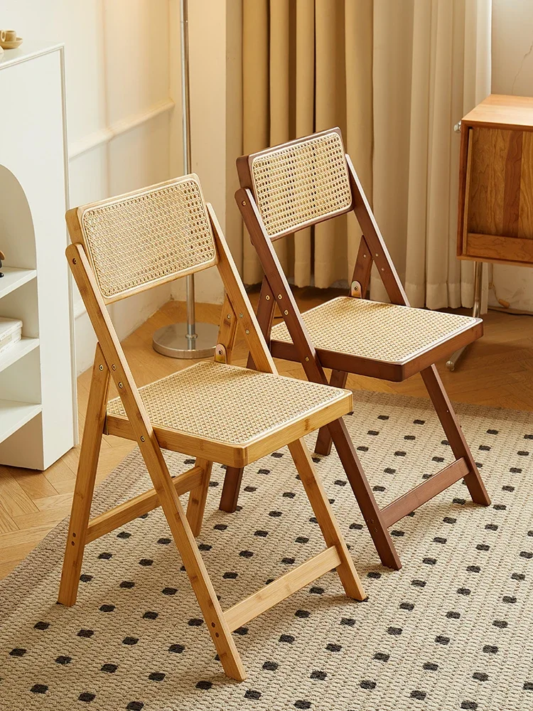 

Vine woven chairs, household folding chairs, bamboo solid wood , backrest, Nordic wood style
