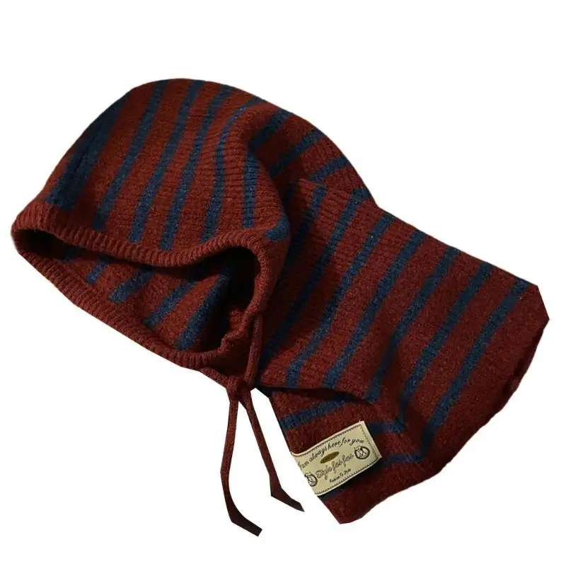 39bd Versatiles Stripe Balaclava Hat นุ่มหมวกที่สะดวกสบายหมวกบุคลิกภาพที่สวยงาม