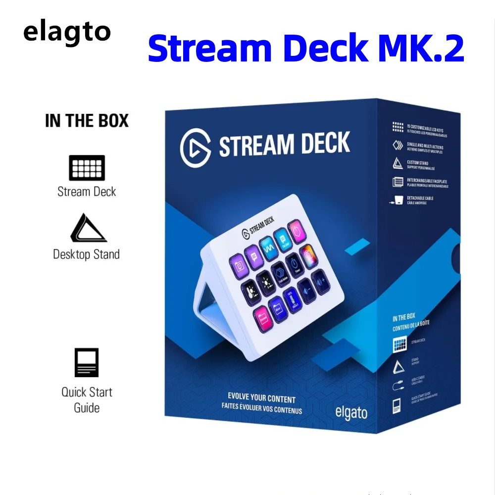 وحدة تحكم Elgato الأصلية Studio 15 مفتاحًا ماكروًا، Stream Deck MK.2 إجراءات الزناد في التطبيقات والبرمجيات ​ يوتيوب لماك والكمبيوتر الشخصي