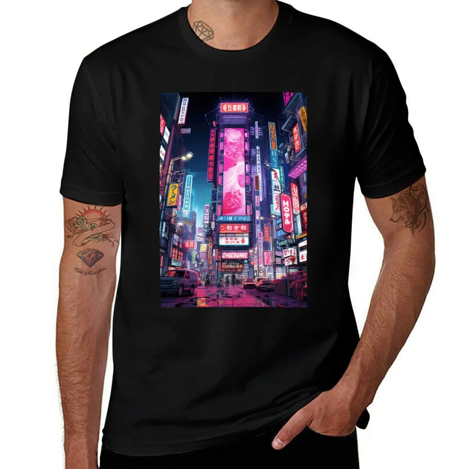 

Cyberpunk Tokyo Neon Street T-Shirt plus sizes T-shirts man cotton man t-shirts cotton t shirt men