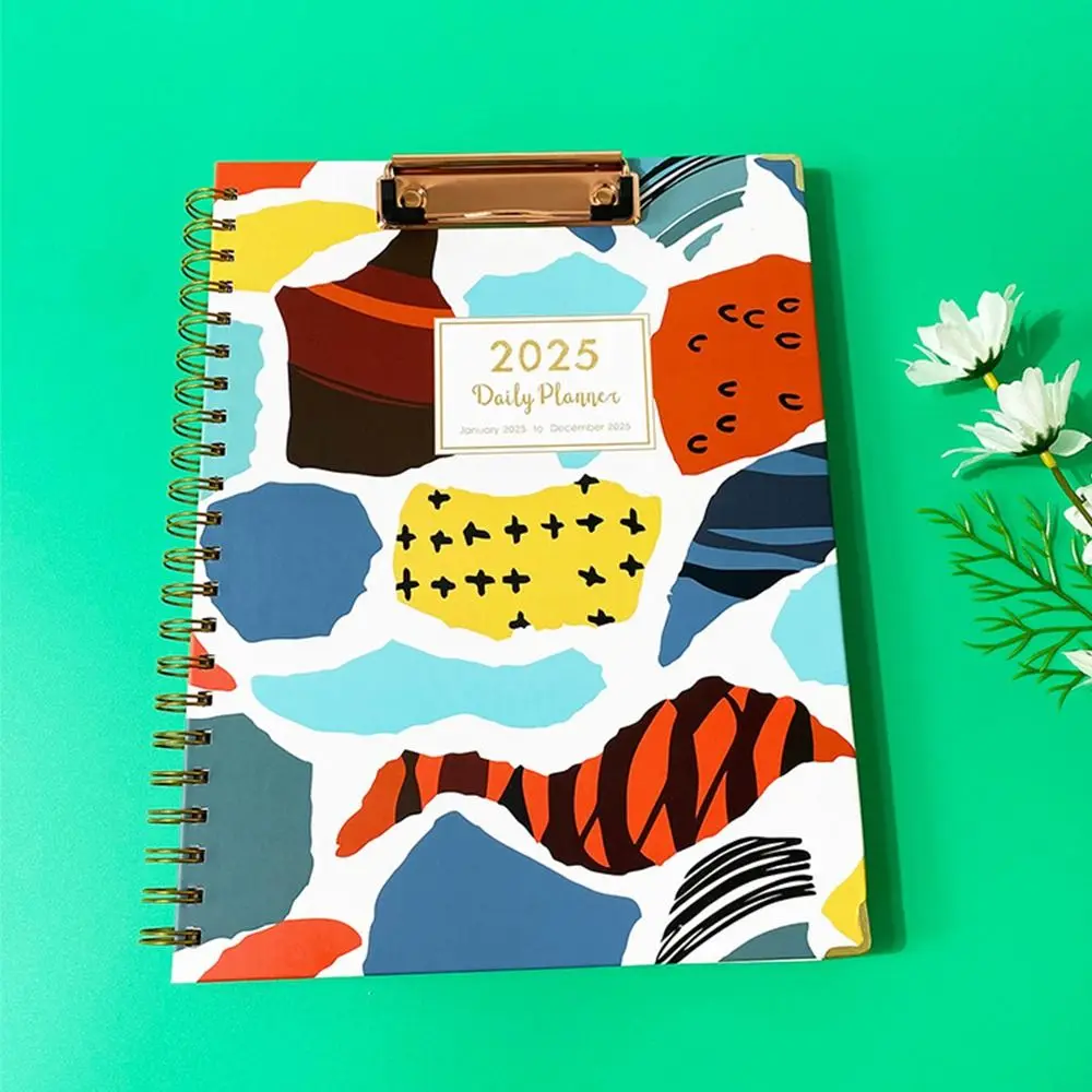 With Plate Clamp 2025 English Agenda Book Daily Planner Monthly Calendar A4 Schedules Calendar Notepad Practical