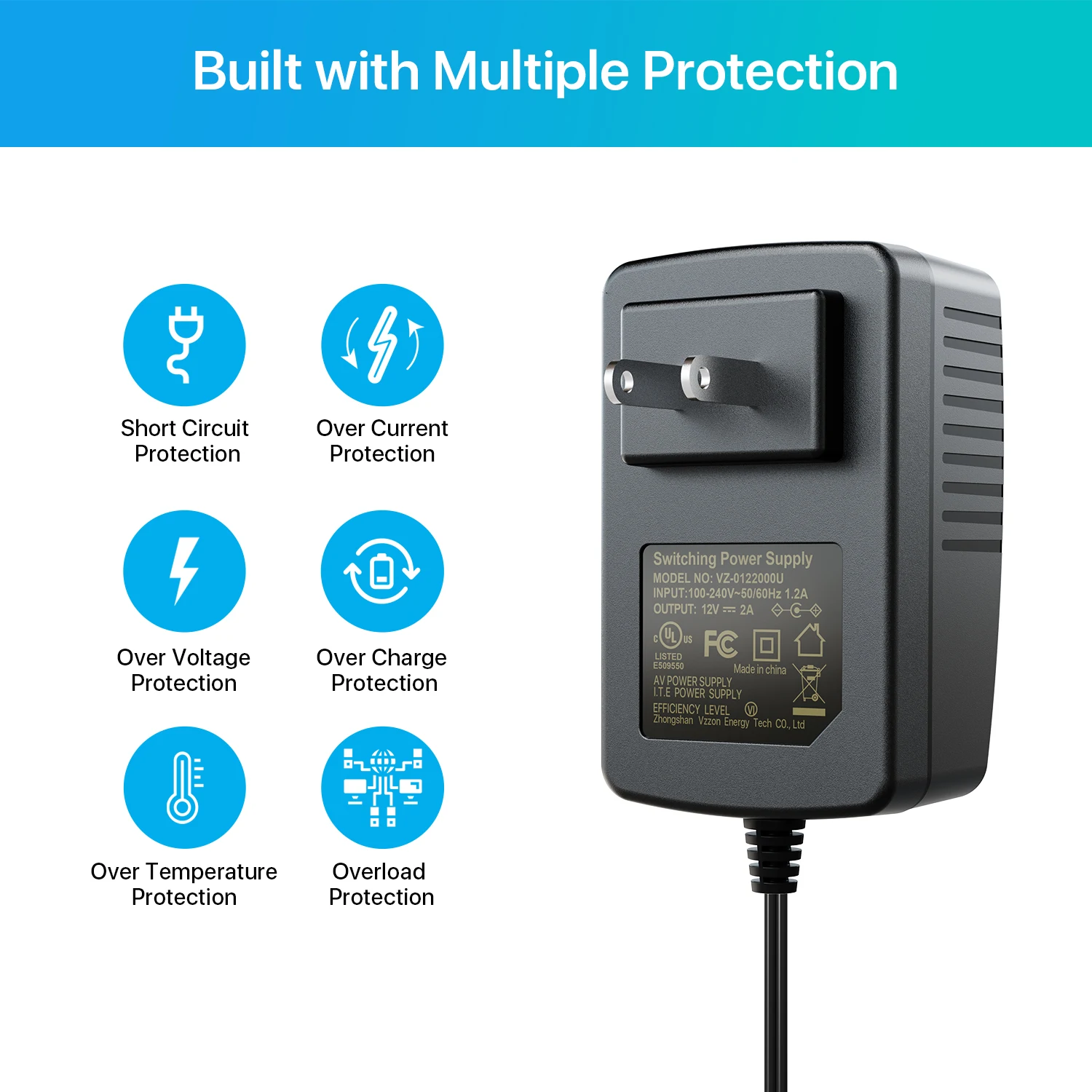 ZOSI DC 12V 2A Power Supply Adaptor 12V Security Professional Converter EU / US / UK / AU Adapter For CCTV Camera CCTV system