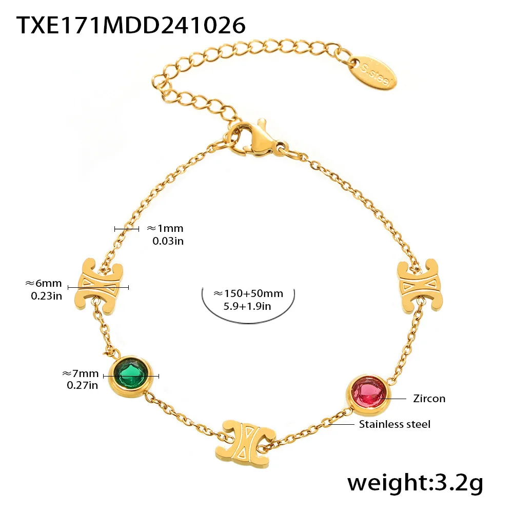 New Colored Diamond Set Necklace Bracelet Jewelry Set Stainless Steel Gold Plated Luxury