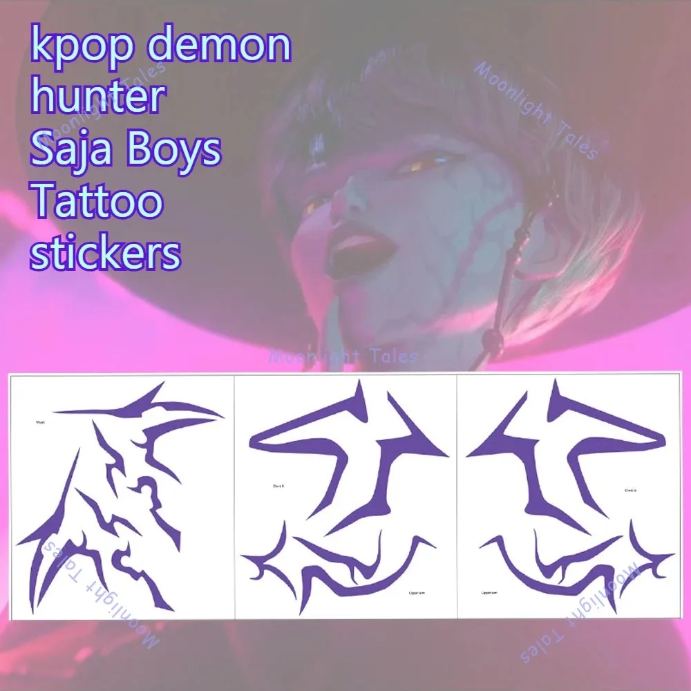 

k pop demon hunters Girl Group Tattoo Sticker Cosplay Rumii Role Playing Saja Boys Lightning Demon Hunter Makeup Face Sticker