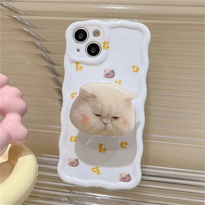 Korean Cute Sad Cat Griptok Bracket For iPhone 15 Korean Cartoon Lovely Kitty Phone Holder Ring Support Stand Grip Tok Gift