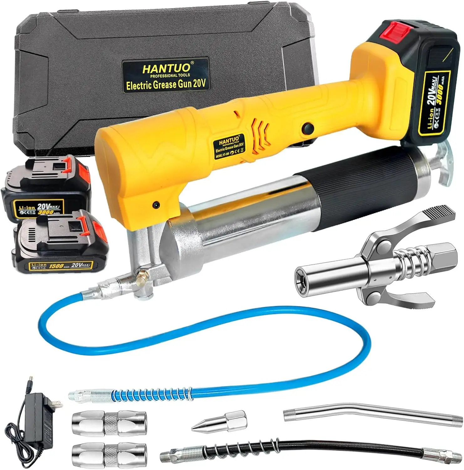 

20V Cordless Grease Gun Kit with 2 Batteries, 12000 PSI, Quick Release Coupler for Tractors and Trailers