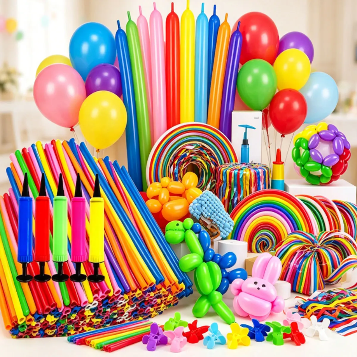 99/199 Globos Largos de Látex de Colores de 10.24 Pulgadas para Modelar con Bomba de Globo Incluida, ZSY