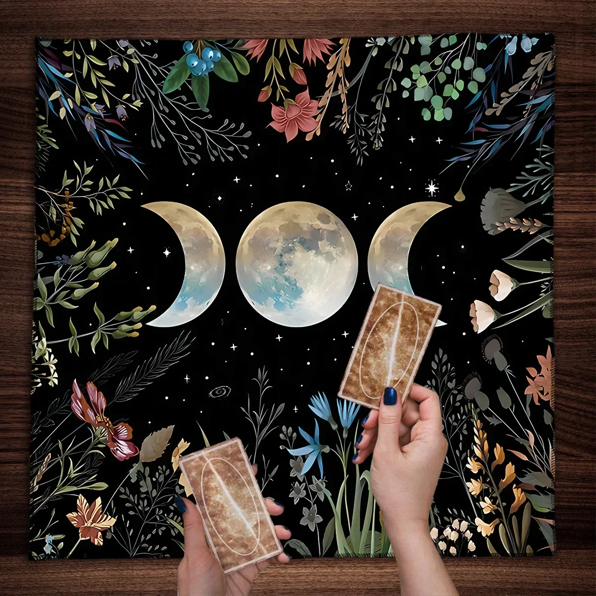 50/75/110cm Tarot Tablecloth Triple Moon Altar Cloth Tarot Cloth Spread Reading Cloth Moon Phase Pink Flower Tarot Mat Witchy