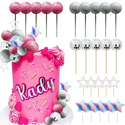 Disco Ball Cake Topper Dancing Queen Cake Topper Silver Cake Balls With Stars for 70s Themed Party Supplies