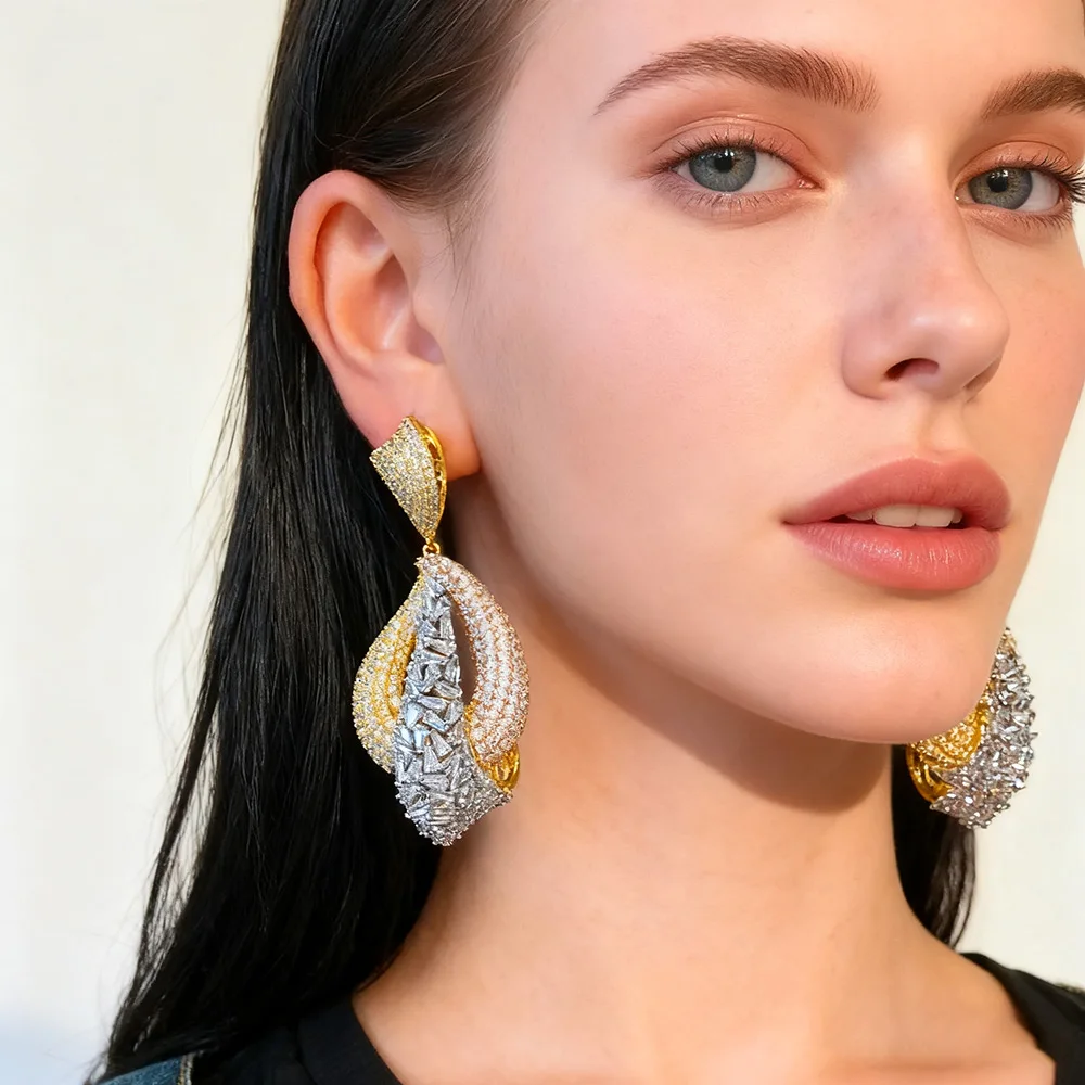 

Missvikki New Luxury Big Drop Earrings For Women Wedding Party Shiny Full CZ Earrings Fashion Jewelry Gorgeous High Quality