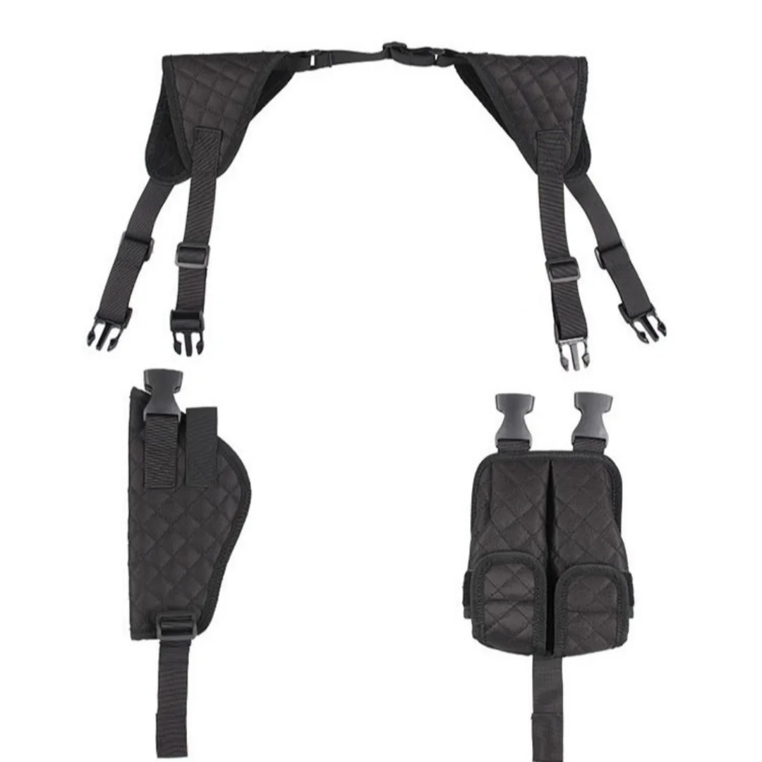 Sarung Pistol Taktis Universal Luar Ruangan, Portabel, Tersembunyi di Bawah Lengan, Bahan Nilon, Tas Magasin Ganda, Sarung Pistol Tarik Cepat