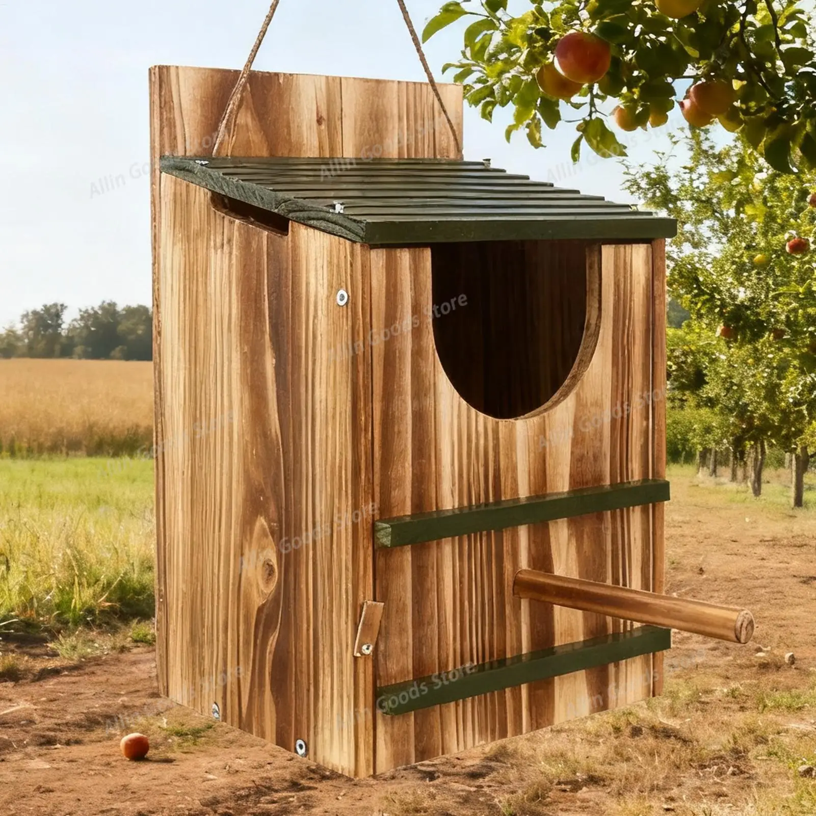 Waterproof Carbonized Wooden Bird Shelter Outdoor Nesting Container for Owl Pigeon Hummingbird Squirrel Garden Decoration
