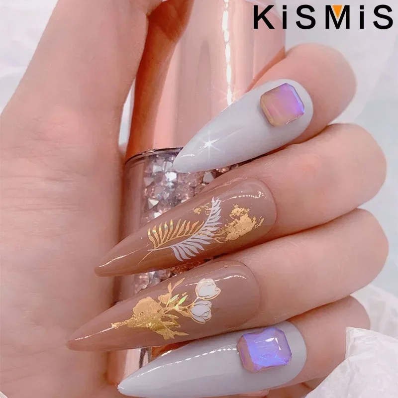 KISMIS 3D Laser Blumen Blatt Abstraktes Gesicht Design Glänzende Dekoration Mehrfarbige Blumenmuster Aufkleber DIY Aufkleber für Nagel