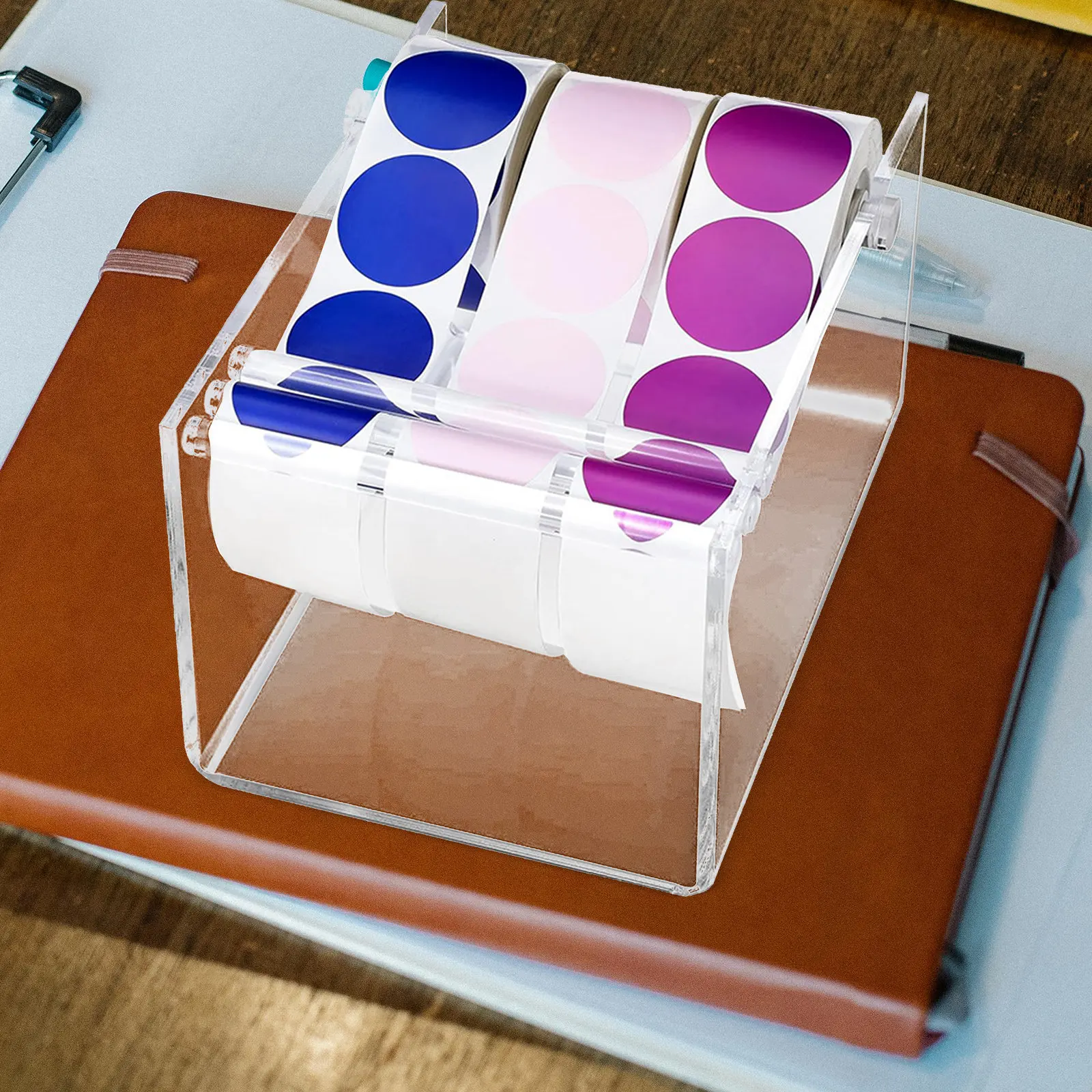3-deck-sticker-roll-holder-stand-adjustable-acrylic-label-dispenser-for-office-craft-shipping-barcode-address-label-storage