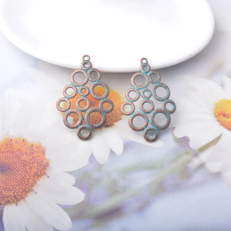12 Stück/Set Ethnische Antik-Bronze-Anhänger für Schmuckherstellung, Vintage Runde Muschel Quadratische Boho-Anhänger DIY Damen-Ohrringe – Detail 5
