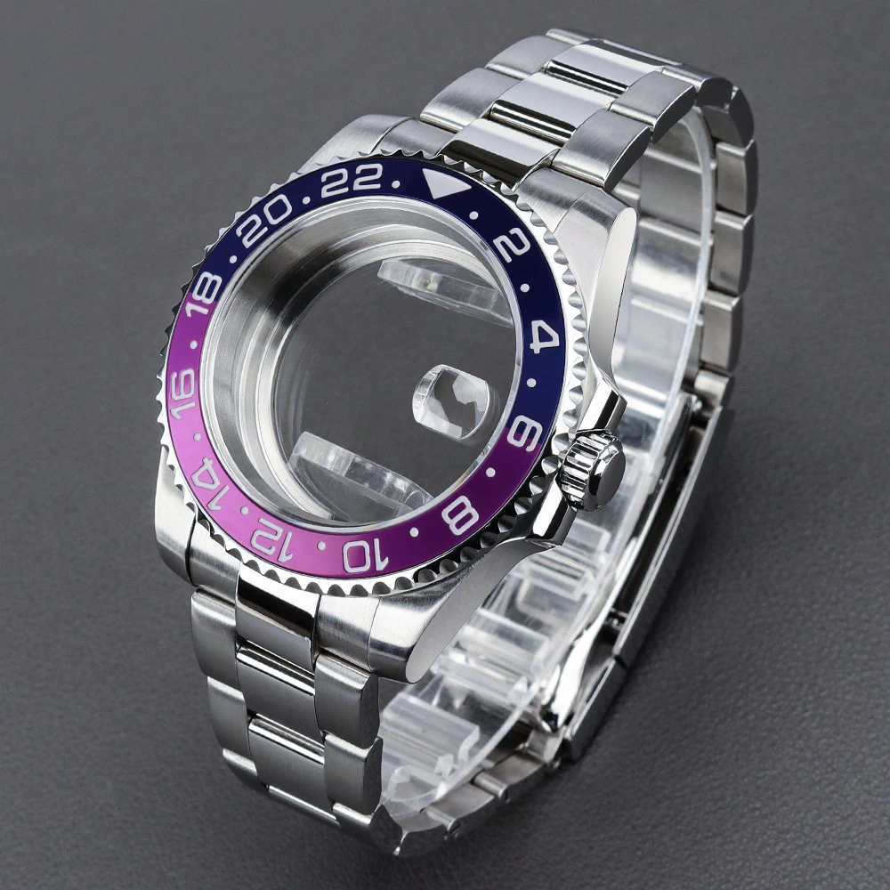 40mm Watch Case Strap kit set Sapphire Glass For NH34 SUB NH35 NH36 Miyota 8215 ETA 2824 Movement GMT ceramic Sloping Bezel Case