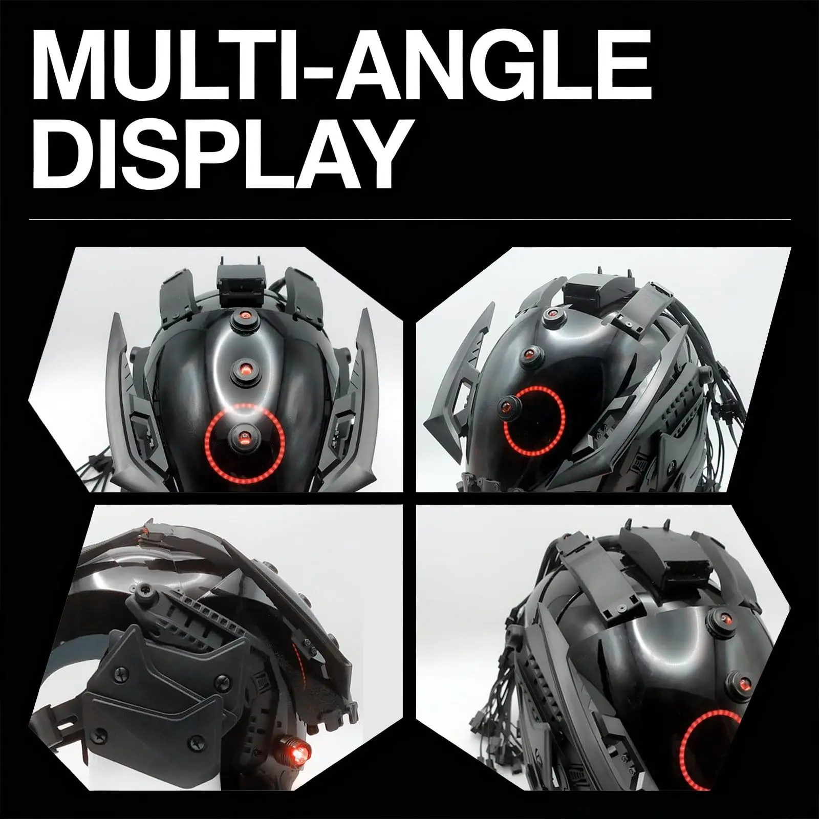 قناع خوذة سايبربانك للخيال العلمي مع ضوء، قناع ملابس تنكرية للحفلات التنكرية للهالوين، خوذة متعددة الوظائف