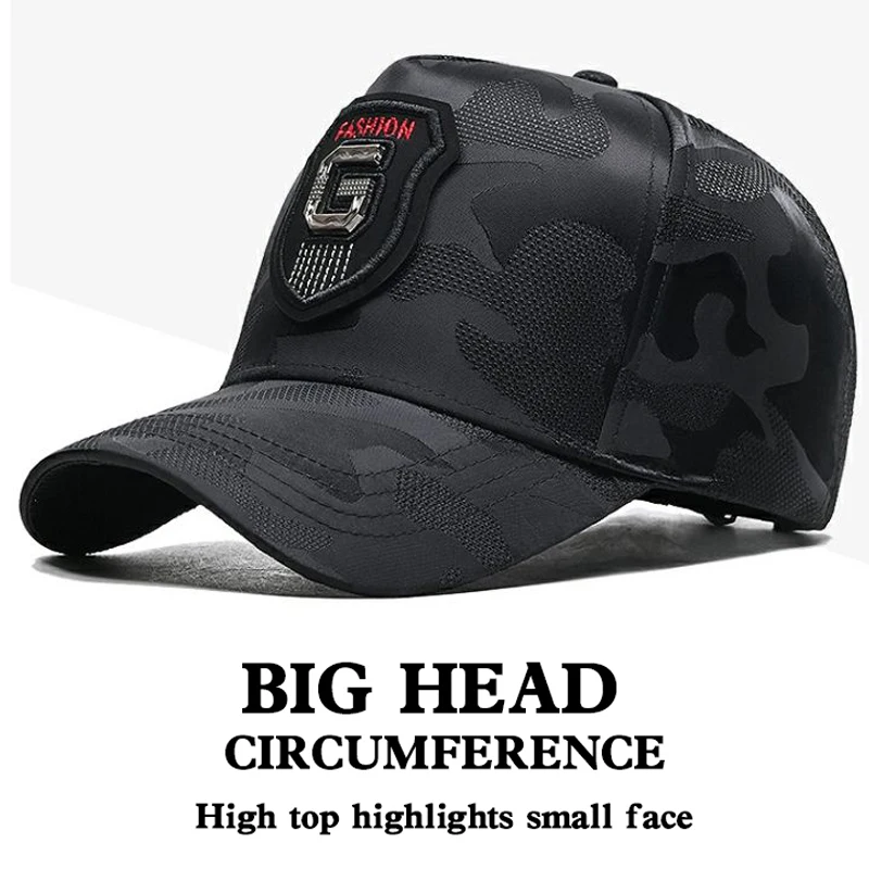 Big Head Circumference Tall Crown Camouflage Hat Men\'s Sports Fitness Baseball Cap Sweating Colorfast Running Peaked Cap