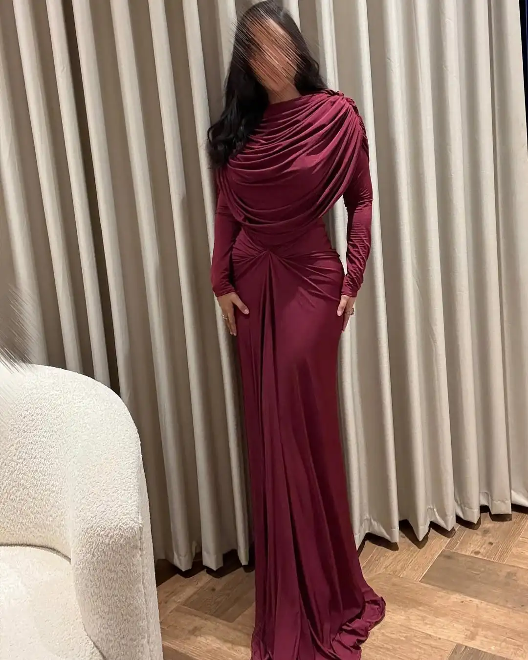 

Индивидуальные вечерние платья русалки с длинными рукавами, платья для выпускного вечера, плиссированные вечерние платья на молнии сзади длиной до пола, вечерние платья для женщин