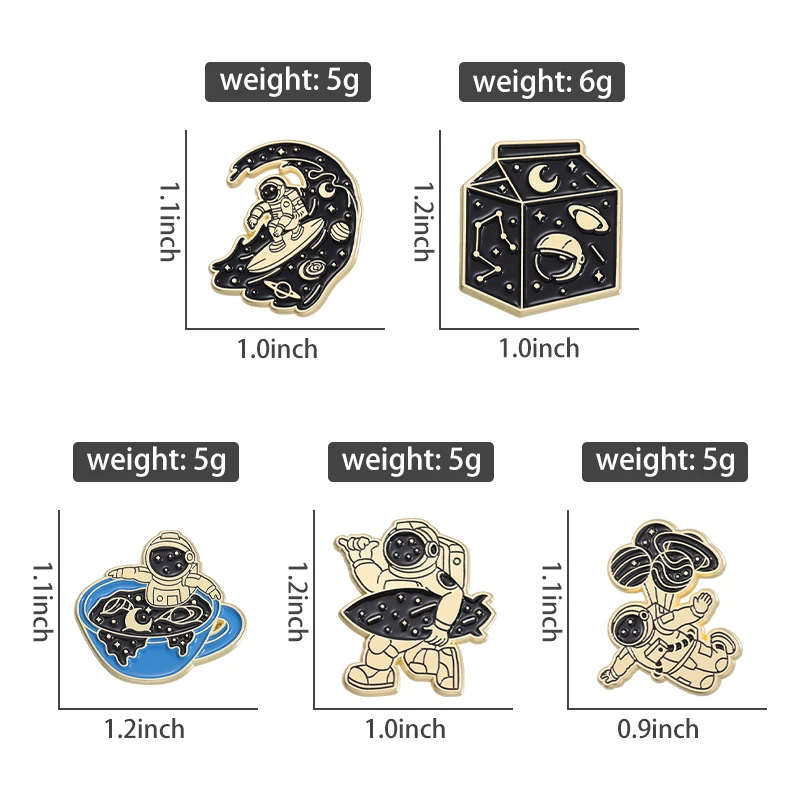 Cute Astronaut Enamel Pins Custom Space Whale Rocket Skateboard Night Moon Brooches Lapel Badges Punk Jewelry Gift for Friend