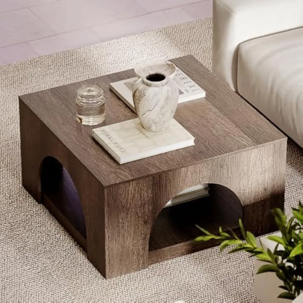 

LED Square Coffee Table with Storage, Extra Large Center Table, Engineered Wood Low Coffee Table for Livingroom, Dining Receptio