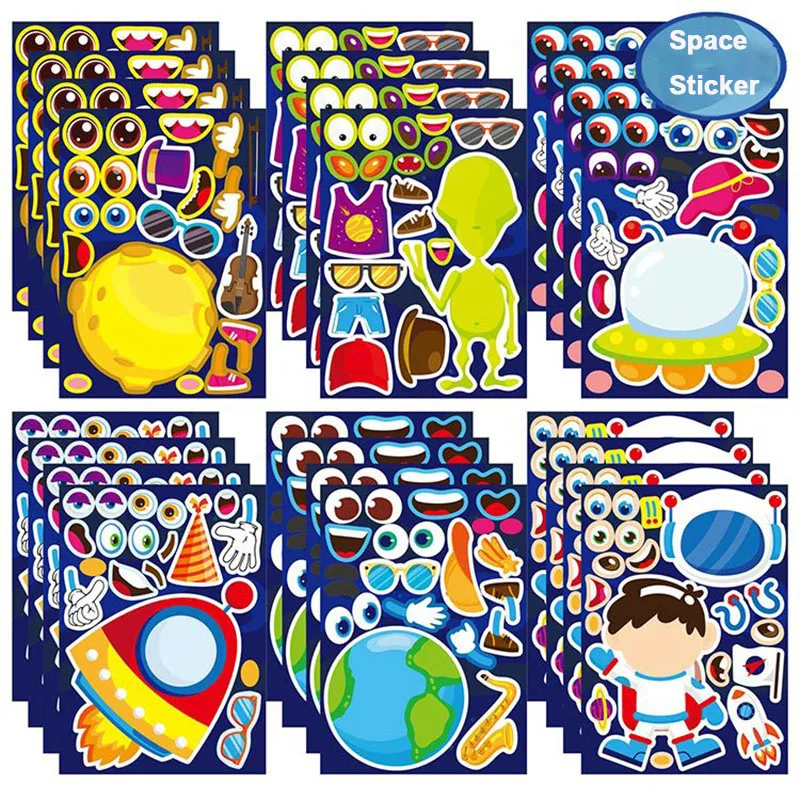 Children\'s Space Stickers DIY Make Your Own Astronaut Earth Stickers Make A Face Puzzle Jigsaw Kids Party Games Decorative Decal