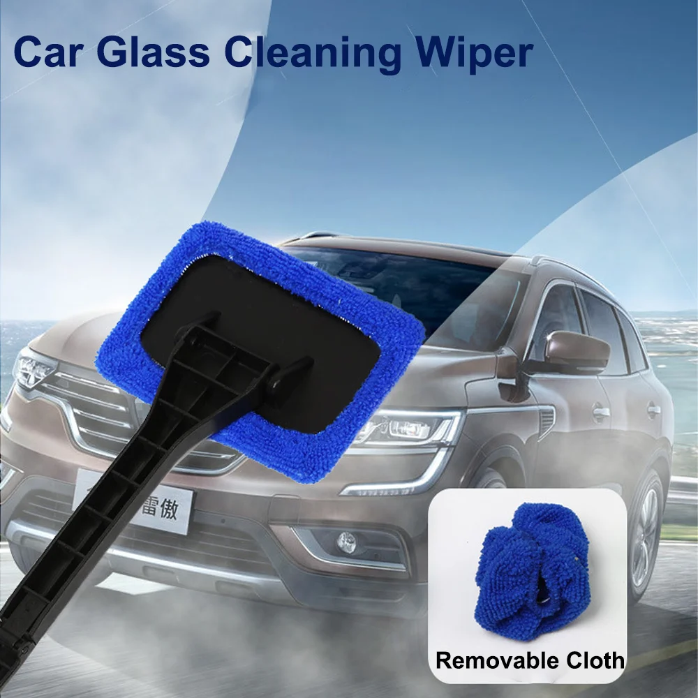 Car Glass Cleaning Kit Long Handle Interior and Exterior Cleaning Brush for Windshield and Windows with Defogging Function