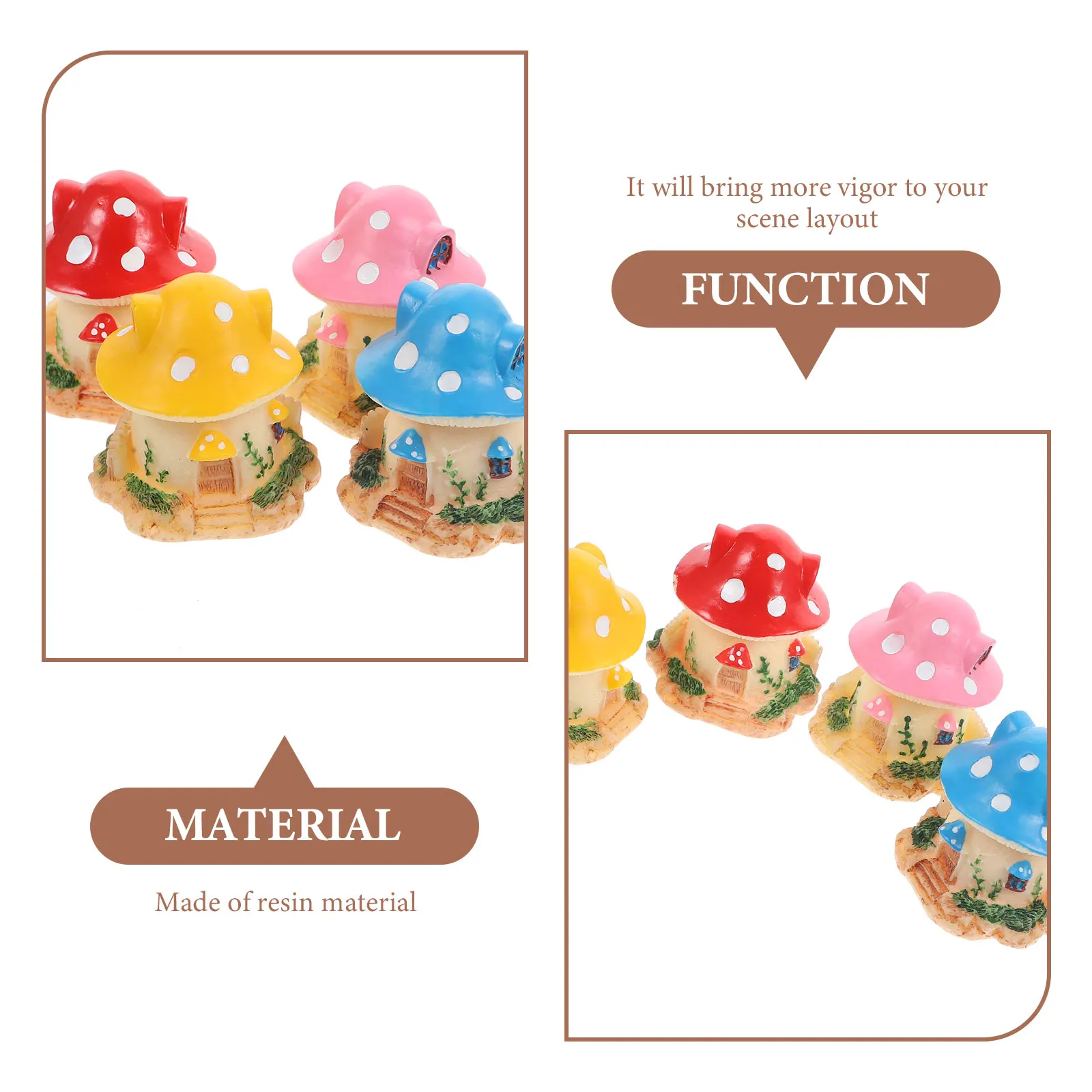 

4pcs Miniature Mushroom House Resin Decor Desktop Garden Ornament Fairy Micro Landscape Mushroom Accessories For Home Tiny