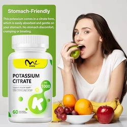 Potassium Citrate 1000mg, a potassium supplement for overall health, containing essential minerals in 60 vegetarian capsules