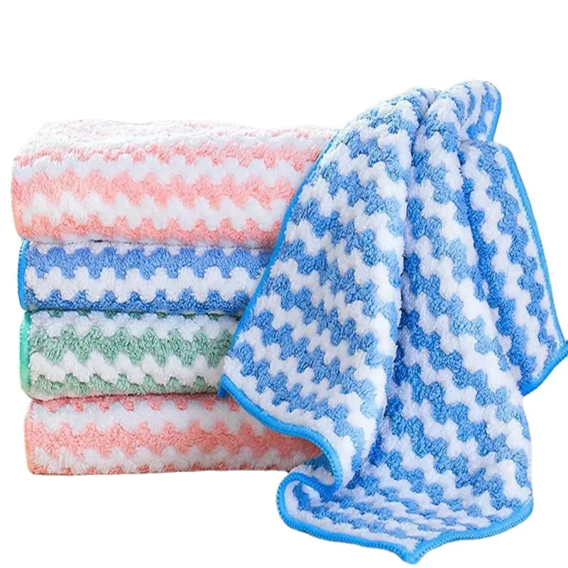 Coral Fleece Dishcloths Super Absorbent Thicken Scouring Pads Washing Cloths Dry and Wet Clean Towel Kitchen Cleaning Rags Tools