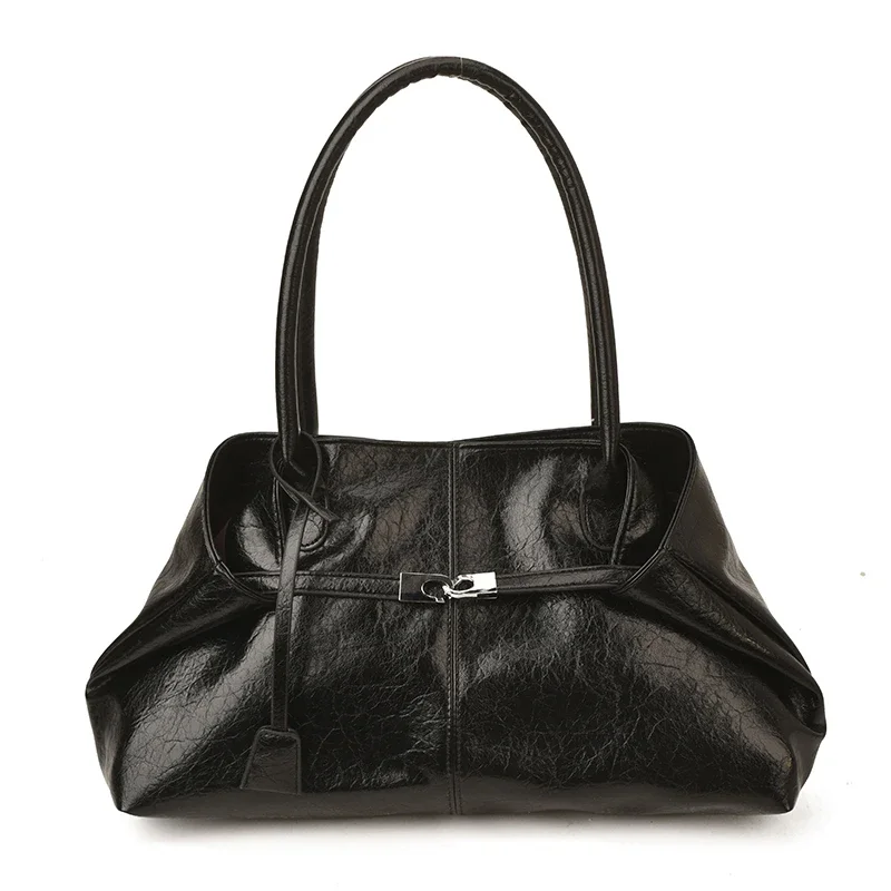 

Simple Casual Solid Color Diaper Bags For Women Trendy Minimalist Shoulder Bag Large Capacity Leather Commuter Bag Chic
