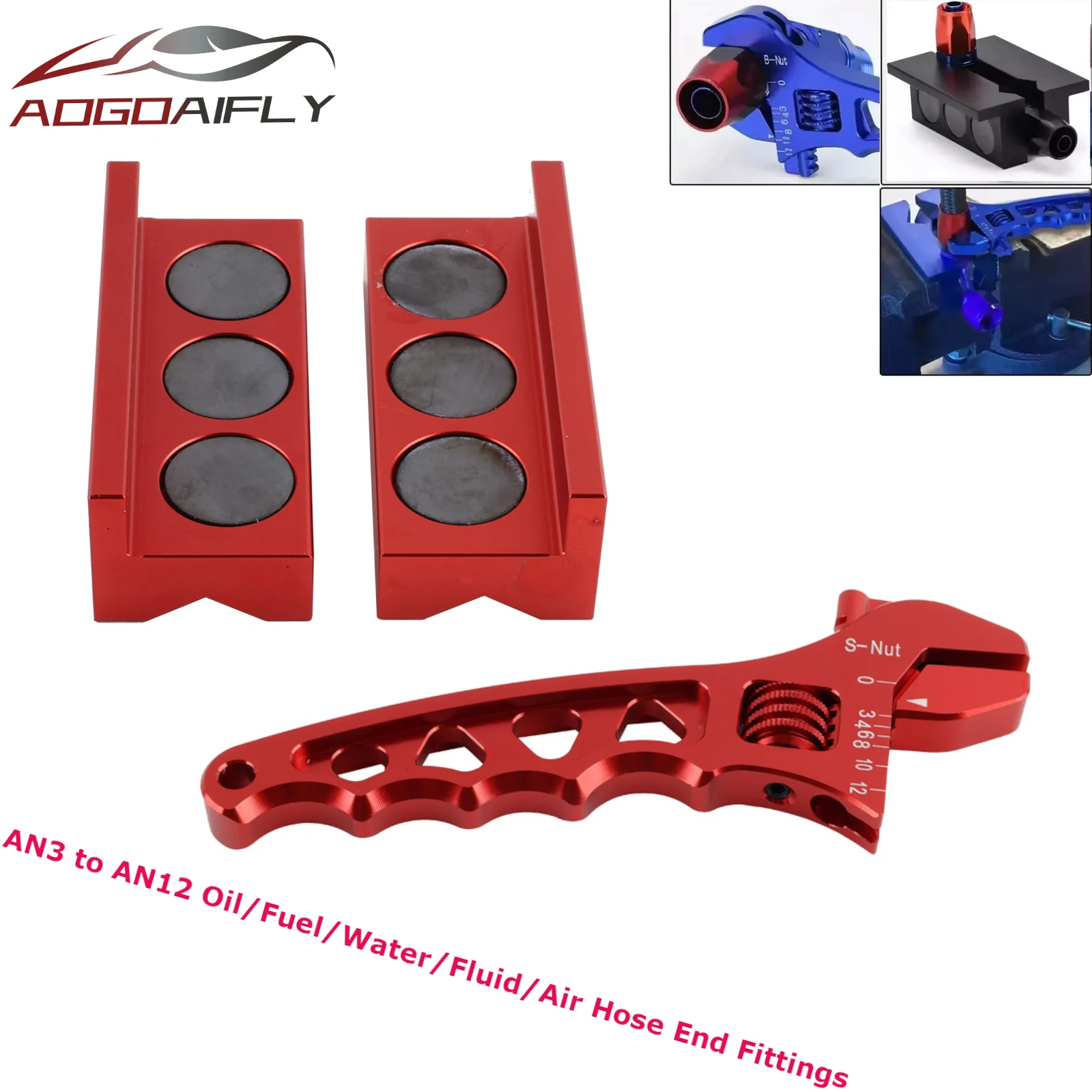 AN3-An12 Adjustable Wrench Spanner kit +Vise Jaw Insert for Oil/ Fuel/ Water/ Fluid/ Air Hose End Fittings