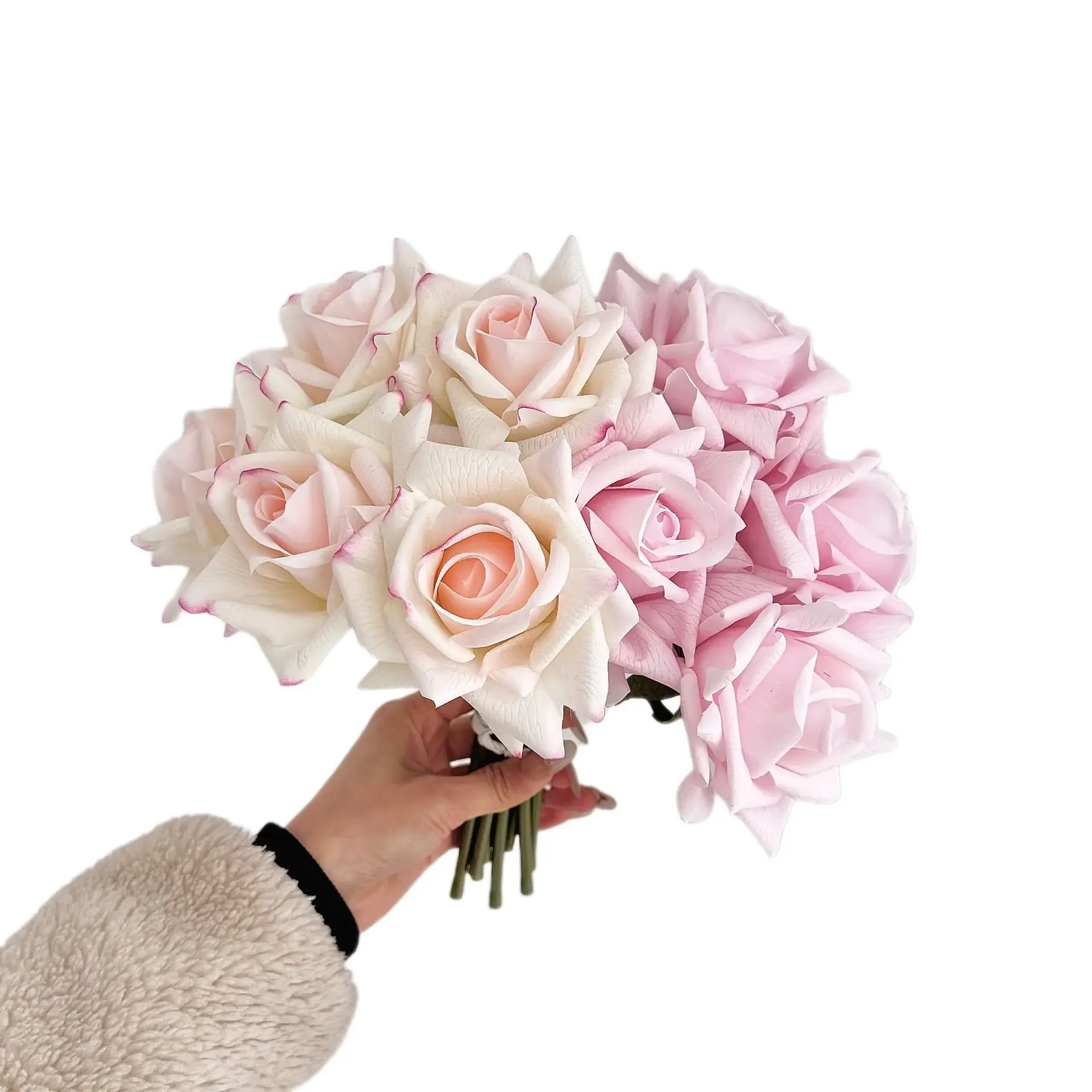 2026 Artificial Rose Bouquet 2 Pack Hand Tied 5 Heads Each Soft Touch Pink White Faux Flowers Bridal Photography Prop Home Decor