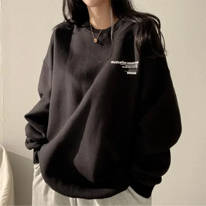 Women Long Sleeve Sweatshirts 2024 Spring Autumn Harajuku Streetwear Oversized Hoodies Casual Letter Print Loose Pullovers Tops