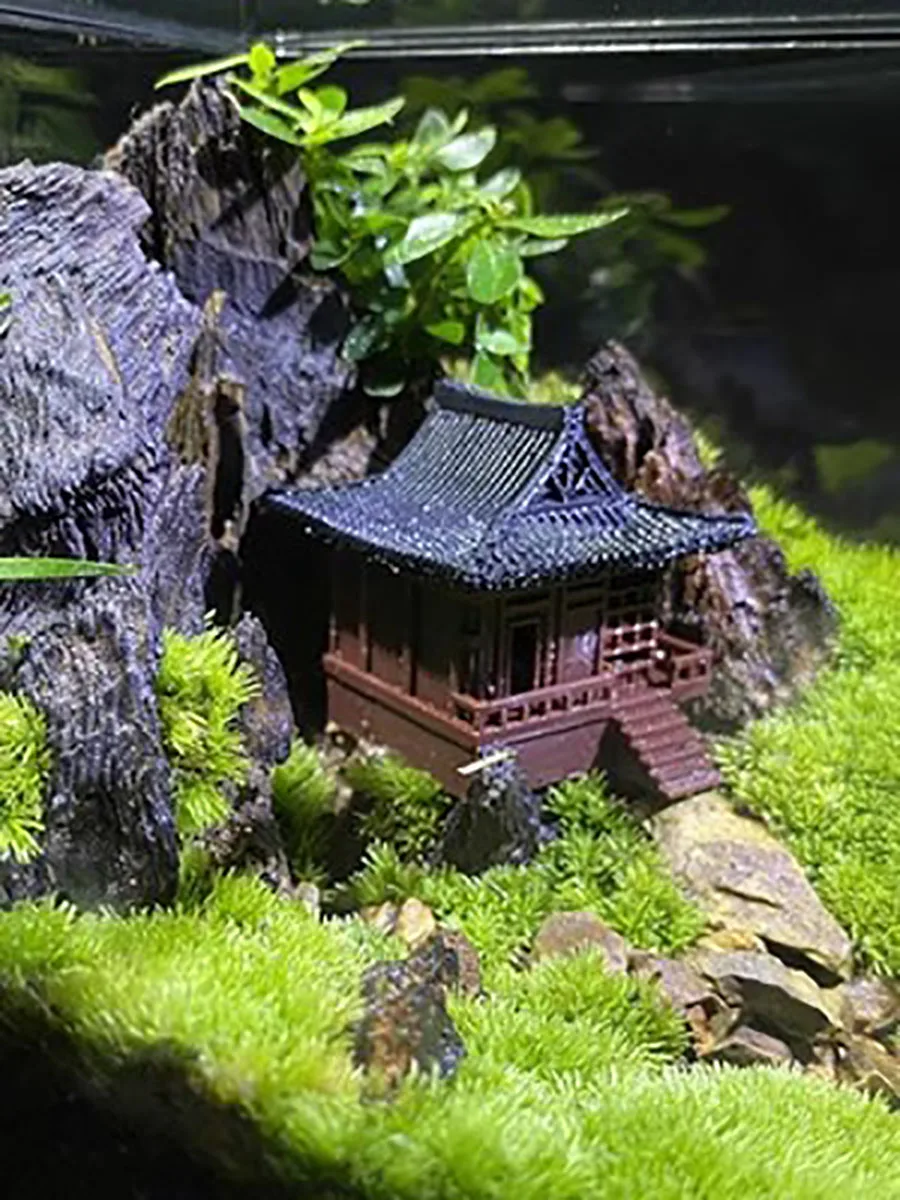 

Chinese Style Ancient Architecture Model, Zen House Shape, 3D Printing Fish Tank, Micro Landscape, Study Decoration, 231218