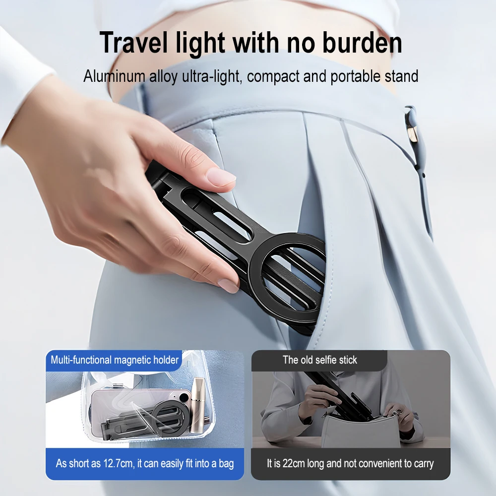 Magnetic Phone Holder Four-axis 360° Rotation Foldable Selfie Stick Aluminum Alloy Portable Pocket Tripod Stand For Vlog Live view 5