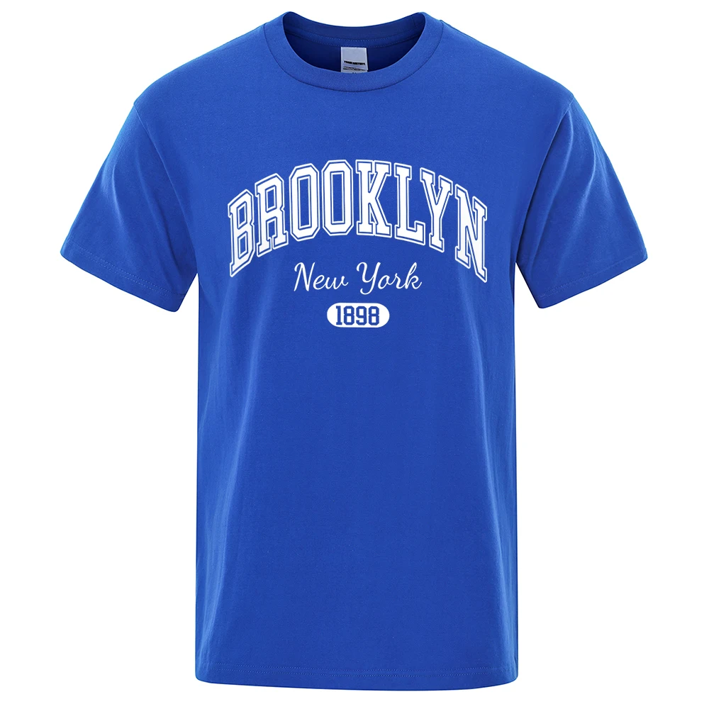 Brooklyn New York 1898 City Letter Print T Shirts Male Fashion Loose T-Shirts Casual O-Neck Tshirt Cotton Tees Tops Couple