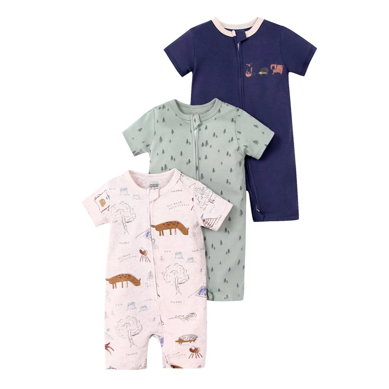 Iyeal bebê verão 100% algodão macacão meninos meninas roupas pijamas 3 pçs/lote recém-nascido bebe roupas infantis macacão