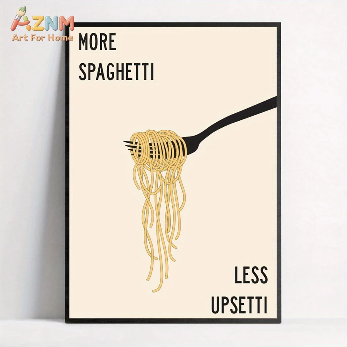 AZNM More Spaghetti Less Upsetti Canvas Print Funny Pasta Fork Minimalist Beige Kitchen Quote Unframed Wall Poster Decor Art