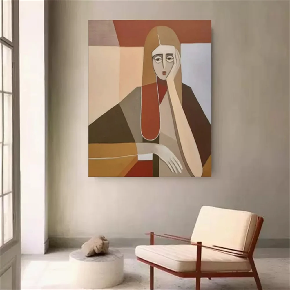 100% Hand-Painted Abstract Oil Painting On Canvas Poster Gold Figure Picasso Works For Home Living Room Decor Wall Art Image