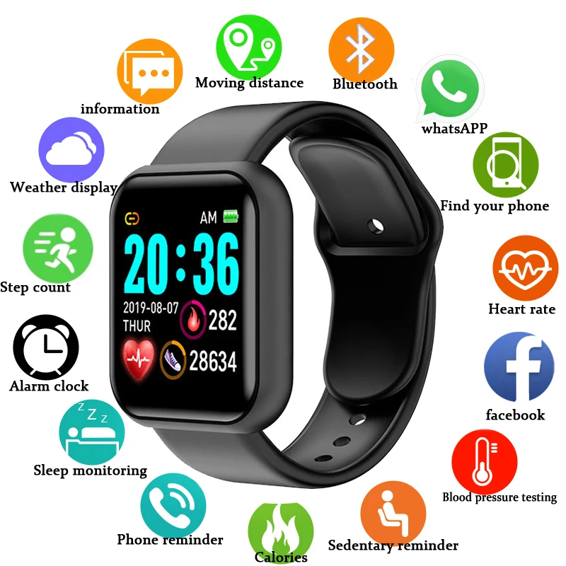 

Body Health Monitor Smart Watch Blood Pressure Woman Wrist Watches For Men Kids Sports Watch Digital Fitness D20 Smartwatch 2023