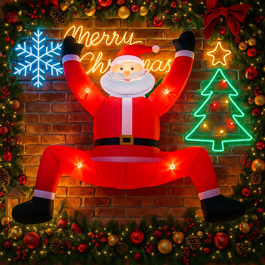 1,8 м/5,9 фута надувной Санта-Клаус с рождественскими шариками, светодиодные игрушки для домашнего декора, двор, Рождество, уличное праздничное освещение, орнамент