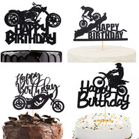 Motorcycle Cake Topper Kids Man Boys Happy Birthday Black Bicycle Cupcake Toppers Wedding Decoration Party Baking Supplies DIY
