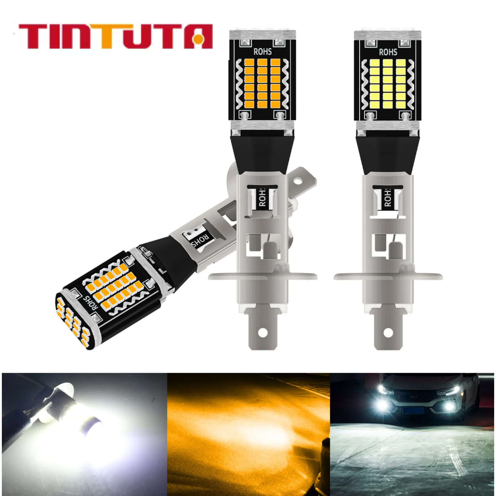

1PC H1 H3 LED Bulbs Car Fog Lamp Canbus Headlight 12-24V DRL Driving Day Running Light 48SMD 2016 Chip 6000K 3000K 4800LM