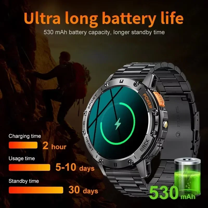 Men's New Military Outdoor Sport Smart Watch, 1.43Inch AMOLED HD Screen with Flashlight, IP68 Waterproof, Wireless Call