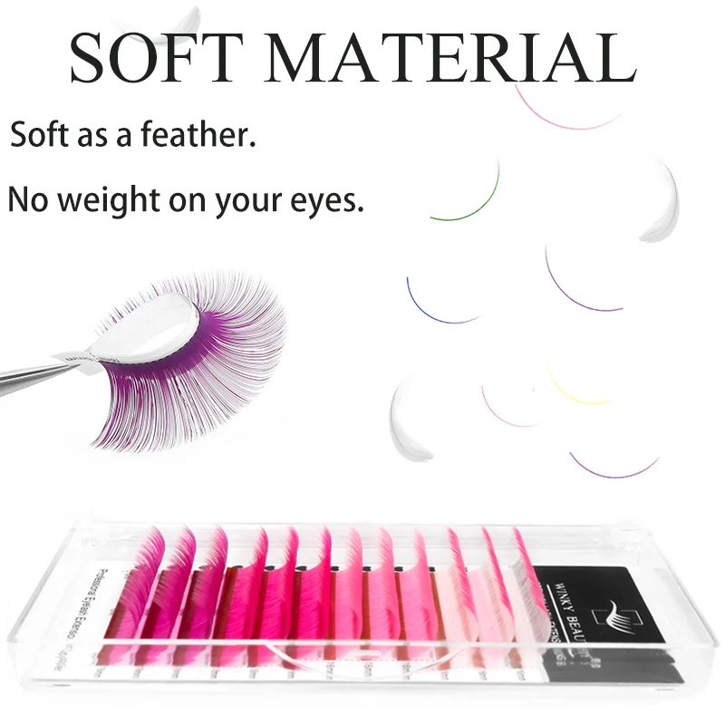 winky beauty Color Lash Pink Yellow Purple Blue Green Eyelash Extensions Individual False Colored Mink Lashes Makeup Supply