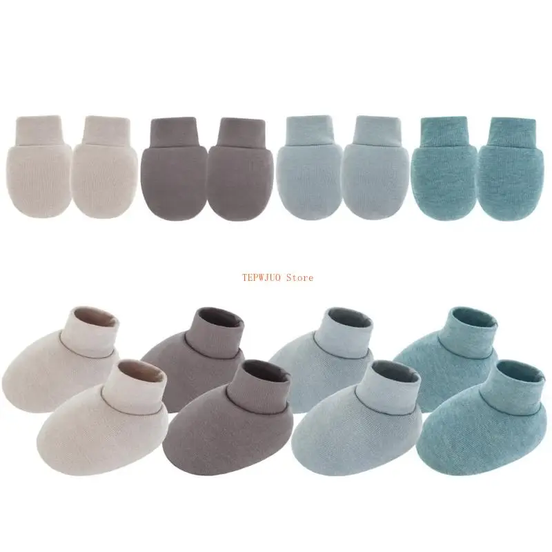 U50F 1 مجموعة قفازات لحديثي الولادة مع جوارب تمنع الخدوش على البشرة الحساسة، قفازات مريحة ومسامية وغطاء للقدم