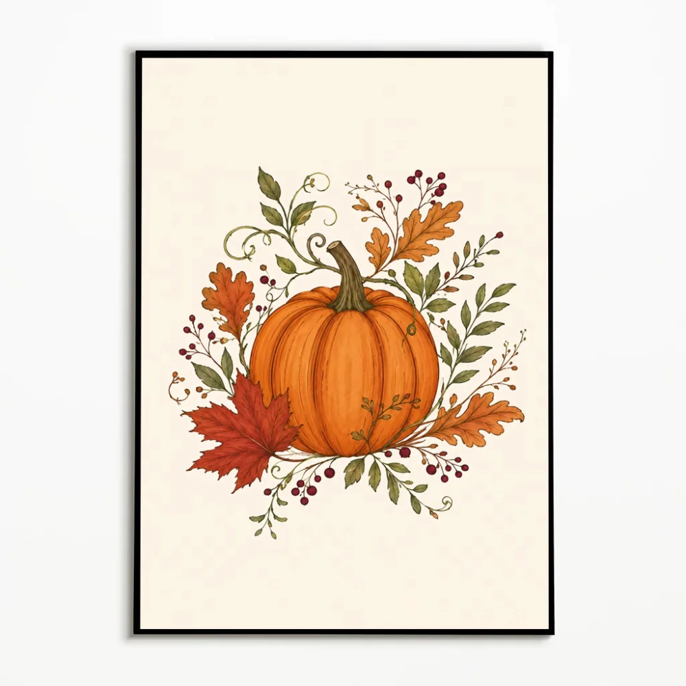 1PC Hello Pumpkin Autumn Poster Thanksgiving Rural Harvest Wall Art Halloween Plants Flowers Canvas Printing Fall Decor Gift
