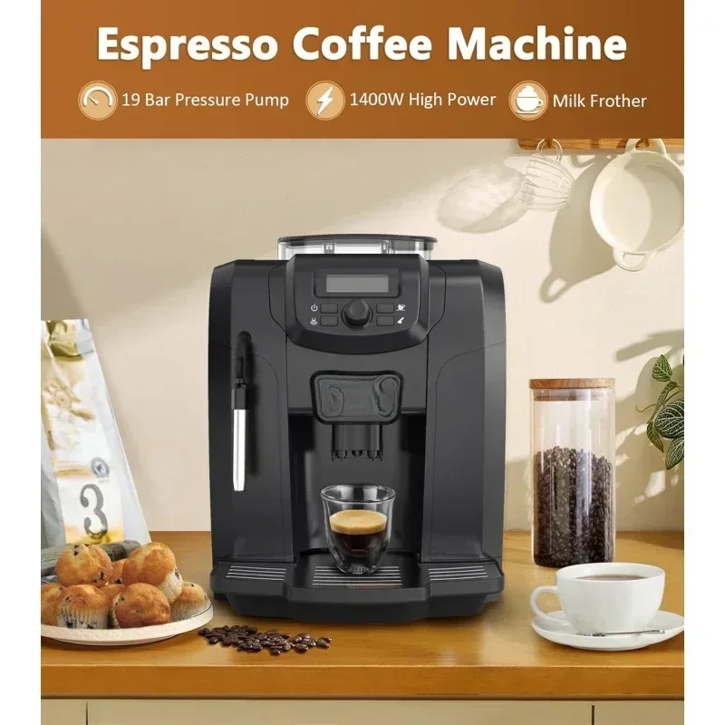 Automatic Espresso Coffee Machine, 19 Bar Barista Pump Coffee Maker with Grinder and Manual Milk